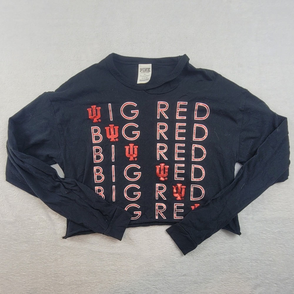 PINK Victoria's Secret Indiana University Big Red Crop Top Black XS Long Sleeve